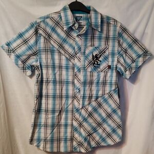 Boys Blue Plaid Short-Sleeve Button-Down Shirt